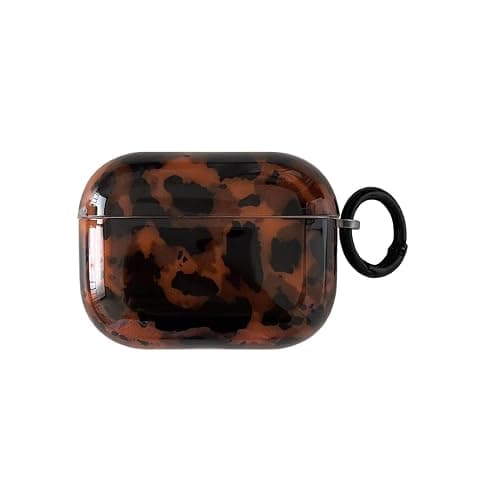 Trendy Tortoise Shell Dark Amber Ombre Leopard Print Case for AirPods Pro 3 with Keychain - Cute Cheetah Print Retro Glossy Turtle Shell Girls Women Soft Slim Protective Cover for AirPods Pro 3 - Image 1
