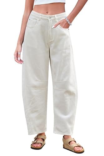 GREAIDEA Mid Rise Barrel Jeans for Women Wide Leg Mid Waist Cropped Denim Pants Y2k Baggy Boyfriend Jeans with Pockets - Image 1