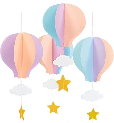 AZOWA 7.5 in Hot Air Balloons - 21 in Paper Hot Air Balloons Decoration for Room Baby Shower Decor (Pink Purple Blue, 4 Pcs) - Image 1