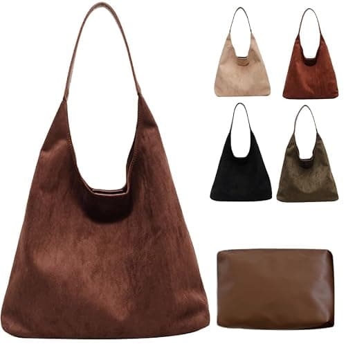 MAOILY Brown Suede Bags for Women 2024 New Brown Suede Tote Bag for Women Suede Bag Brown Suede Purse Bag - Coffee - Image 1