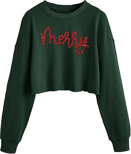 Nakater Women's Funny Christmas Graphic Crop Sweatshirts Xmas Holiday Party Casual Lantern Long Sleeve Pullover Tops - Image 1