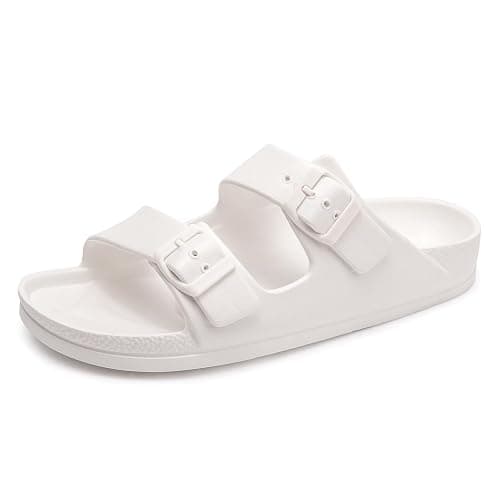 FUNKYMONKEY Women's Comfort Slides Double Buckle Adjustable Plastics Flat Sandals - Image 1