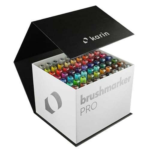Karin Brushmarker Pro 63pc Mega Box Brush Tip Markers Set, Blendable, Water-Based, Professional Grade Brush Markers for Adults and Artists, 60 Colors and 3 Blenders in Exclusive Storage Case - Image 1