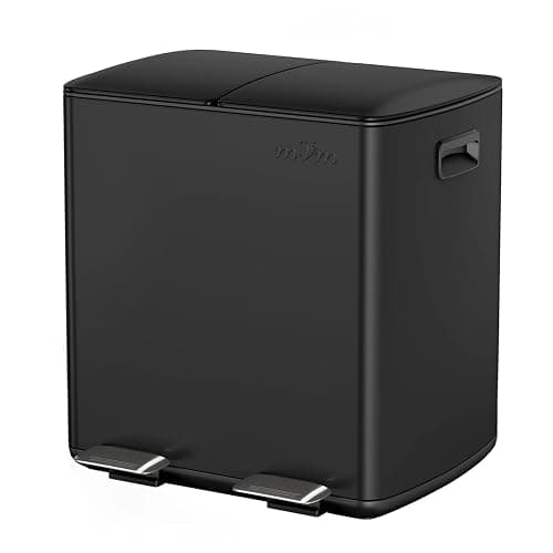 mVm Kitchen Trash Can,2x5.3Gallon(2x20L) Double Trash cans and Recycle Bin Combo with Lid and Anti-Fingerprint,Foot-Pedal,Soft-Close.Stainless Steel Garbage Can for Kitchen,Living Room(Matte Black) - Image 1