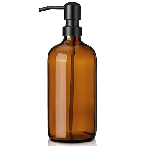 zuxzmj Amber Glass Soap Dispenser with 304 Stainless Steel Pump 17 oz for Kitchen Dish Soap and Bathroom Hand Soap Bottle - Image 1