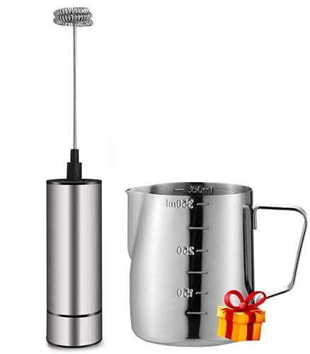 Milk Frother Handheld Battery Operated, Coffee Frother for Milk Foaming, Latte/Cappuccino Frother Mini Frappe Mixer for Drink, Hot Chocolate, Stainless Steel Silver - Image 1