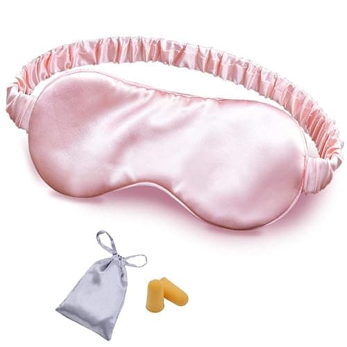 OLESILK Silk Sleep Mask, 100% Mulberry Silk Eye Mask for Sleeping, Double Layer Filling and Elastic Strap, Travel and Nap, Soft Eye Cover Eyeshade with Luxury Bag and Ear Plugs, Pink - Image 1