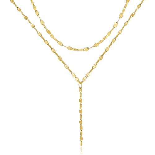 Fwlisesa Gold Necklace for Women, Dainty Gold Long Necklaces 14k Gold Plated Prom Lariat Necklace Cute Choker Necklaces for Women Trendy Stuff Fashion Costume Gold Accessories Christmas Jewelry Gifts - Image 1