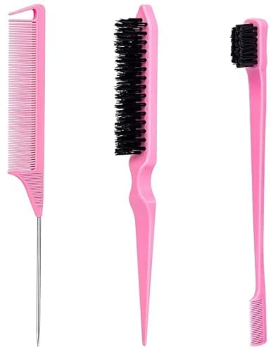 Slick Back Hair Brush, Edge Brush, Hair Accessories Comb Set 3Pcs, Rat Tail Comb for Parting Hair, Teasing Comb for Add Volume Fullness, Edge Brush for Edge Control Black Hair - Image 1