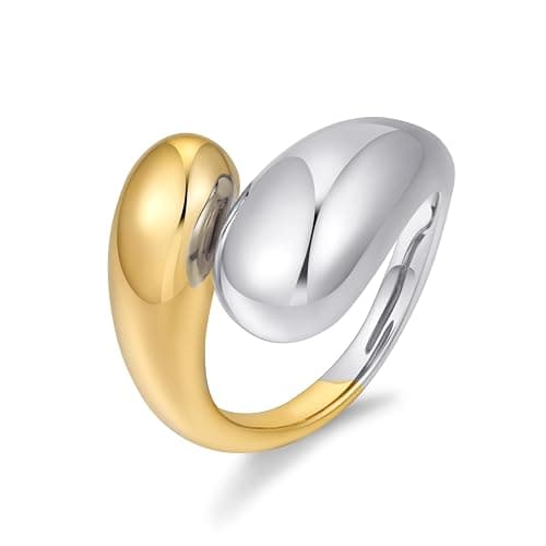 WOWORAMA Chunky Open Rings for Women Gold Silver Adjustable Dome Teardrop Rings Bold Thick Statement Rings Simple Stackable Band Rings - Image 1