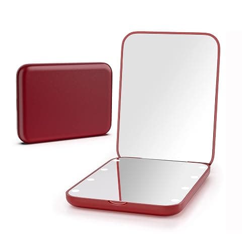 Kintion Pocket Mirror, 1X/3X Magnification LED Compact Travel Makeup Mirror with Light for Purse, 2-Sided, Portable, Folding, Handheld, Small Lighted Mirror for Gift, Wine Red - Image 1