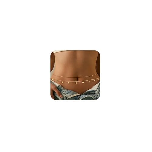 Honsny 2PCS 25-43Inch 18K Gold Plated Waist Chain Minimalist Pearl Belly Body Chain Gold Layered Sexy Bikini Body Chains Waist Jewelry for Women - Image 1