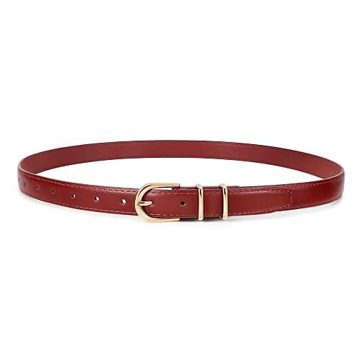 JASGOOD Women Skinny Leather Belt for Jeans Pants Fashion Ladies Thin Belt for Dress with Gold Single Prong Buckle - Image 1