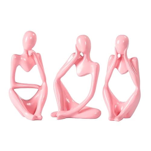 BMLCGJ Thinker Statue Gold Decor Abstract Art Sculpture, Golden Resin Collectible Figurines for Home Living Room Office Shelf Decoration,Great Gifts Ideas (Pink) - Image 1