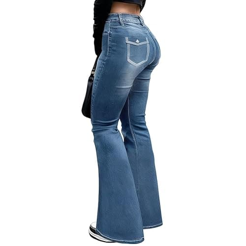 Cuyulitcik Flare Jeans for Women Plus Size Bootcut Jeans for Women Embroidered Jean for Womens High Waisted Bell Bottom Pants - Image 1
