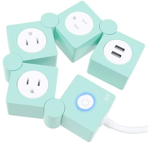 iJoy Flexible Power Strip - 3 AC Outlets and 2 USB Charging Ports with 5 Ft Extension Cord, Green Surge Protector Power Strip, Decorative Surge Protector Outlet Extender for Home, Office, and More - Image 1