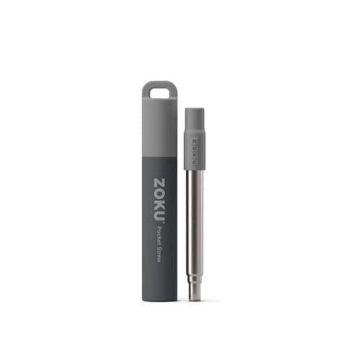 ZOKU Reusable Metal Straw with Case for Travel, Grey - Collapsible Stainless Steel Drinking Straw with Silicone Tip and Cleaner Brush, Ideal for Key Chains, Pockets, Purses - Image 1