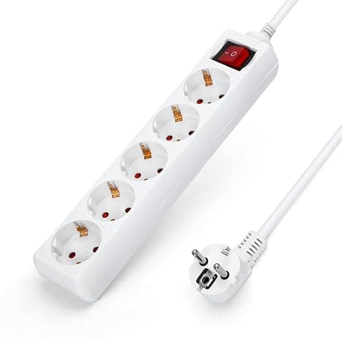 Aigostar Steckdosenleiste 5-Fach mit Schalter Tischsteckdose Kindersicherung 3g1.0m㎡ 1,5 m Kabel, Weiß - Image 1