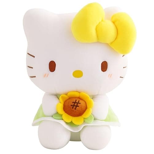 AlphaDesignLuxe 13″ Kitty Plush Toy – Kawaii Cat Stuffed Animal with Yellow Bow & Sunflower, Soft Plush Doll Gift for Kids, Teens & Collectors - Image 1