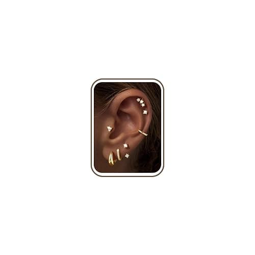 M MOOHAM Hypoallergenic Gold Flat Back Stud Earring Stack for Women | 14K Gold Plated, Flatback Stud Earrings Set for Women, Cartilage Earrings Stack for Sensitive Ears, Trendy Jewelry Gifts - Image 1
