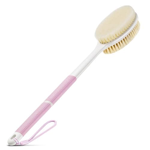 Backski Body Scrubber Anti Slip for Shower,Shower Brush Long Handle with Stiff and Soft Bristles,Body Wash Exfoliating Back Scrubber for Bath or Dry Brushing Body Brush(Pink) - Image 1