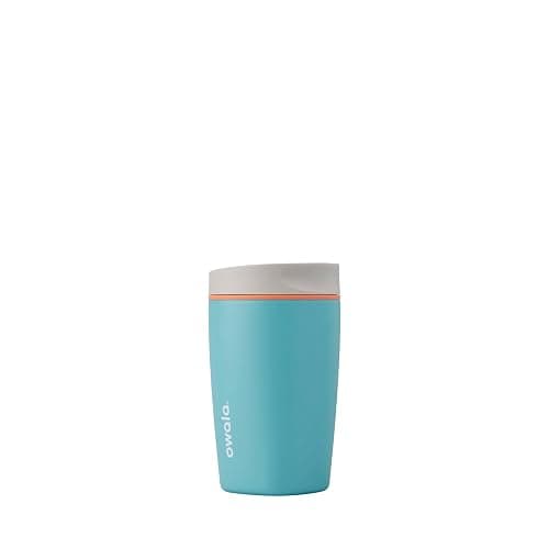 Owala SmoothSip Slider Insulated Stainless Steel Coffee Tumbler, Reusable Iced Coffee Cup, Hot Coffee Travel Mug, BPA Free 12 oz, Grey/Blue (Beachy Breeze) - Image 1
