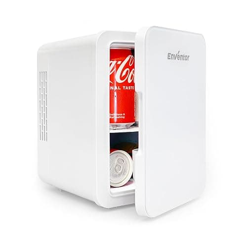 Enventor Mini Fridge 4 Litre, 6 Can Mini Fridges for Bedrooms, AC+12V DC Power Cooler & Warmer, Portable Small Fridge for Car, Travel, Home/Skincare, Makeup, Cosmetics/Drinks, Fruit, Food, White - Image 1