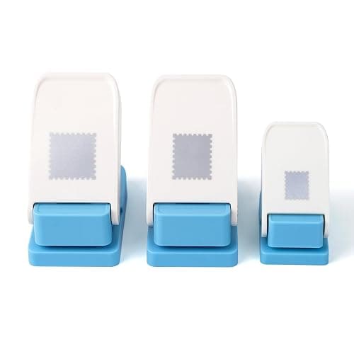 3 Pcs Stamp Punch, 1x0.8inch/0.6x0.5inch Mini Rectangle Postage Stamps Punches, 1x1inch Square Stamps Hole Punch, Stamp Cutter Hole Puncher, Paper Punches for Crafting DIY Scrapbooking Journaling - Image 1