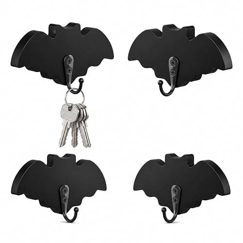 WULNATIBMER Gothic Home Decor Bat Wall Hooks, 4 Pack Matte Black Wall Decor with Metal Hangers, Spooky Key Holder for Entryway, Jewelry, Towels, Bags, Halloween Accent - Image 1