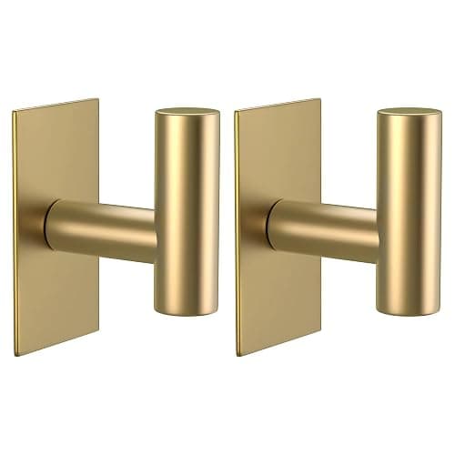 VAEHOLD Wall Towel Hooks, Heavy Duty Sticky Holder Waterproof Towel Hooks for Hanging Coat, Clothes, Closet Hook Wall Mount for Kitchen (Gold, 2 Pack) - Image 1