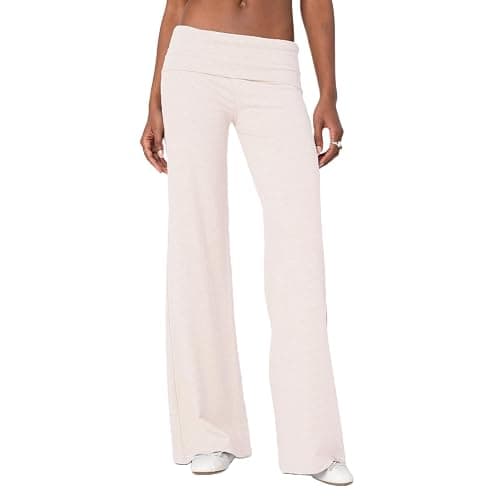 FOMOYUU Lounge Yoga Pants for Women Fold Over Low Waist Wide Leg Sweatpants Flare Leggings Bell Bottoms Y2K Foldover Pants - Image 1