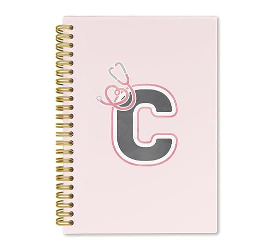 ICEWHITEY Nurse Gifs for Women,Christmas Nurse Practitioner Gifts,Nursing Notebook Gift for RN Nursing School Girls Students Office,Pink Personalized Stethoscope Initial C Spiral Notebook,5.5x8.3 in - Image 1