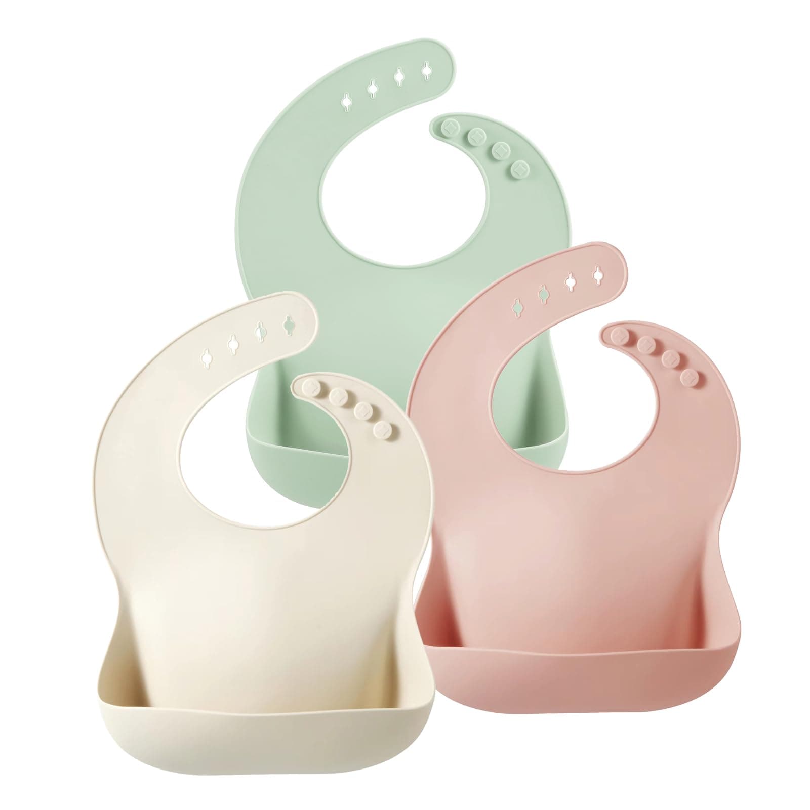 PandaEar Silicone Baby Bibs Set of 3 for Toddlers, BPA Free Waterproof Adjustable Feeding Bib with Large Pocket Food Catcher - Pink - Image 1