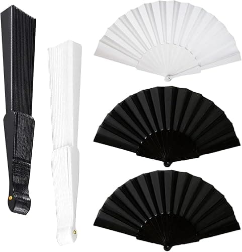 3 Pcs Hand Fan Folding,Silk Fabric Plastic Ribs Handheld Fans,Hand Held Paper Fan for Women Line Dance Cosplay Props Wedding Summer Festival Party Decorations Gifts (Black and White) - Image 1