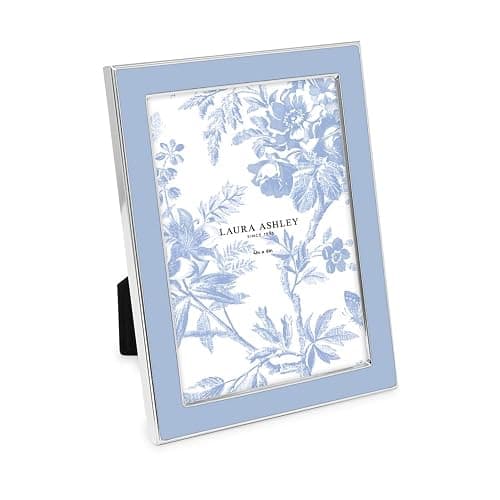 Laura Ashley 4x6 Cashmere Blue Enamel Picture Frame, Silver Metal Edge with Easel, for Countertop, Tabletop Display, Bookshelf, Desk, Wall Décor, Photo Gallery (4x6, Cashmere Blue W/Silver) - Image 1