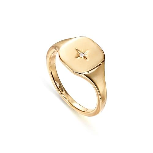 PAVOI 14K Gold Plated Engraved Signet Ring with North Star | Lightweight Thick Statement Rings for Women | Everyday Jewelry - Image 1