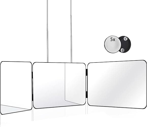 JANMPASK 3 Way Mirror for Self Hair Cutting Tools with Height Adjustable Mirror 360 Trifold for Makeup to See Back of Head (Black) - Image 1