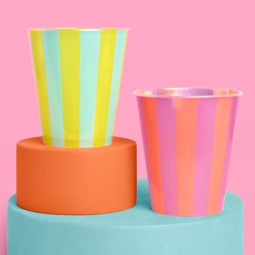 xo, Fetti Pink + Green Pool Party Plastic Cups | 16 pcs 12 oz | Summer Drinkware, Colorful Decorations, Bachelorette Party Drinks, Birthday Supplies - Image 1