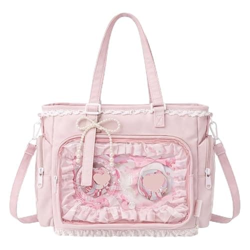 JIABAOZ Ita Bag Umhängetasche Damen, Pin Display Tasche mit Einsatz und Transparentem Sichtfenster, Kawaii Y2K Schultertasche mit Rüschen und Reißverschluss, Anime Messenger Bag - Image 1