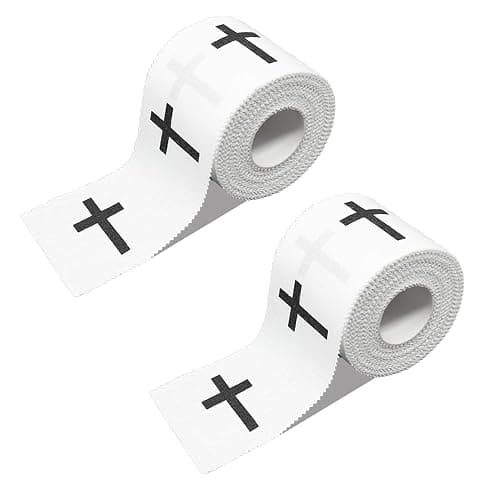 2Pcs Christian Cross Athletic Sports Wrap Tape 2in x 23ft Jesus Cotton Zinc Oxied White Wrist Tape for Tennis Baseball Soccer Boxing, Christian Gifts for Men Women - Image 1