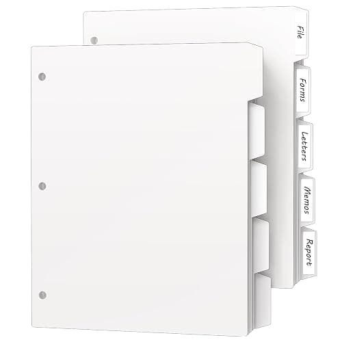 HABGP 10Pcs/2 Set 5 Tab Dividers for 3 Ring Binder, 10 Pcs White 3 Ring Binder Dividers with Tabs, Page Folder Dividers, Plastic File Dividers with Tabs, Three Ring Binder Index Dividers - 2 set (10 pcs) - Image 1
