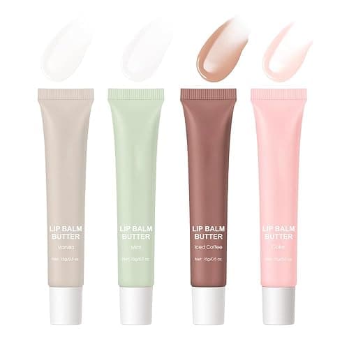 4 Flavors Lip Glossy Butter Balm Lip Tint Hydrating Lip Gloss, Soothes & Softens Dry Lips High Shine Nude Color Nourishing Lip Care Finish (4 Color, 0.5 Oz) - Image 1