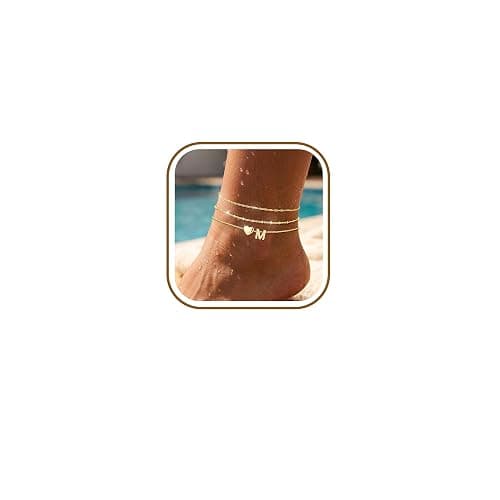 Semoya 2/3PCS Heart Initial Ankle Bracelets for Women Waterproof,Dainty Gold/Black Layered Anklets for Women Non Tarnish Set Summer Beach Jewelry Gift for Vacation Bikini Outfits - Image 1
