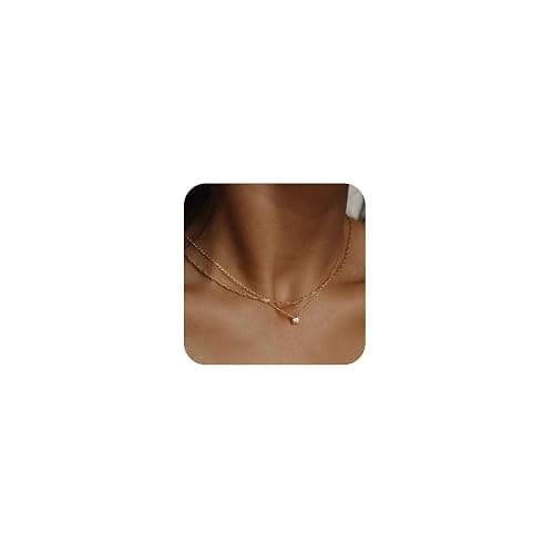 Treasure Bender Dainty Gold Necklace for Women Non Tarnish Layered 14k Diamond Pendant Charm Gold Plated Necklaces CZ Trendy Zirconia Chain Choker Necklace Stack Gold Jewelry for Women Birthday Gift - Image 1