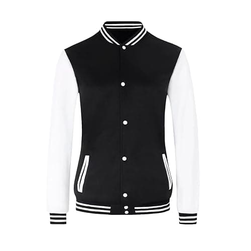Outofgas Women's Baseball Varsity Jacket Causal Button Down Letterman Bomber Jacket Lightweight Sweatshirts Coat - Image 1
