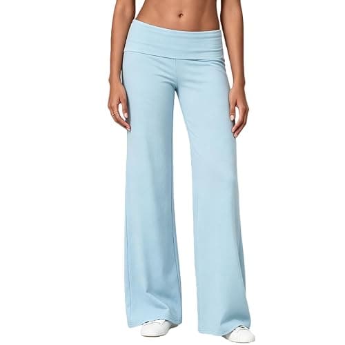 Fold Over Yoga Pants for Women Low Rise Wide Leg Cute Flare Sweatpants | Low Waisted,Lounge Pants,Back to School Clothes for Teen Girls - Image 1