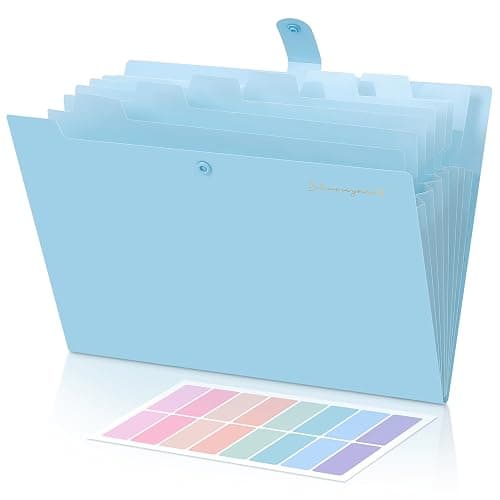 SKYDUE Expanding File Folder with 5 Pockets, Accordion File Organizer,Portable Receipt Paper Documents Organizer,Letter Size Filing Folder School Office Supplies,Lightblue - Image 1