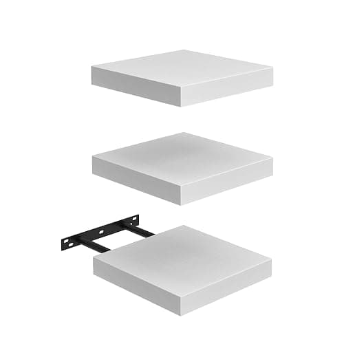 FURNITABLE Étagère Murale 20x20cm Salle de Bain Lot de 3 Solution Rangement Compacte Espace Réduit Cuisine, Blanc - Image 1