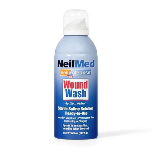 NeilMed Cleanse Sterile Saline Wound Wash, 6.3 Ounce | 0.9% Sodium Chloride, USP Grade Water, Preservative-Free, For Superficial Abrasions, Any-Angle Dispensing, 177 ml - Image 1