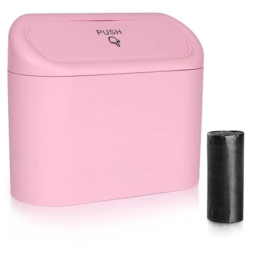 Accmor Car Trash Can with Lid, Vehicle Trash Bin Car Dustbin Garbage Organizer Holder with One Roll Trash Bag, Portable Hanging Mini Leakproof Cars Storage Bag Container for Auto, SUV, Office (Pink) - Image 1